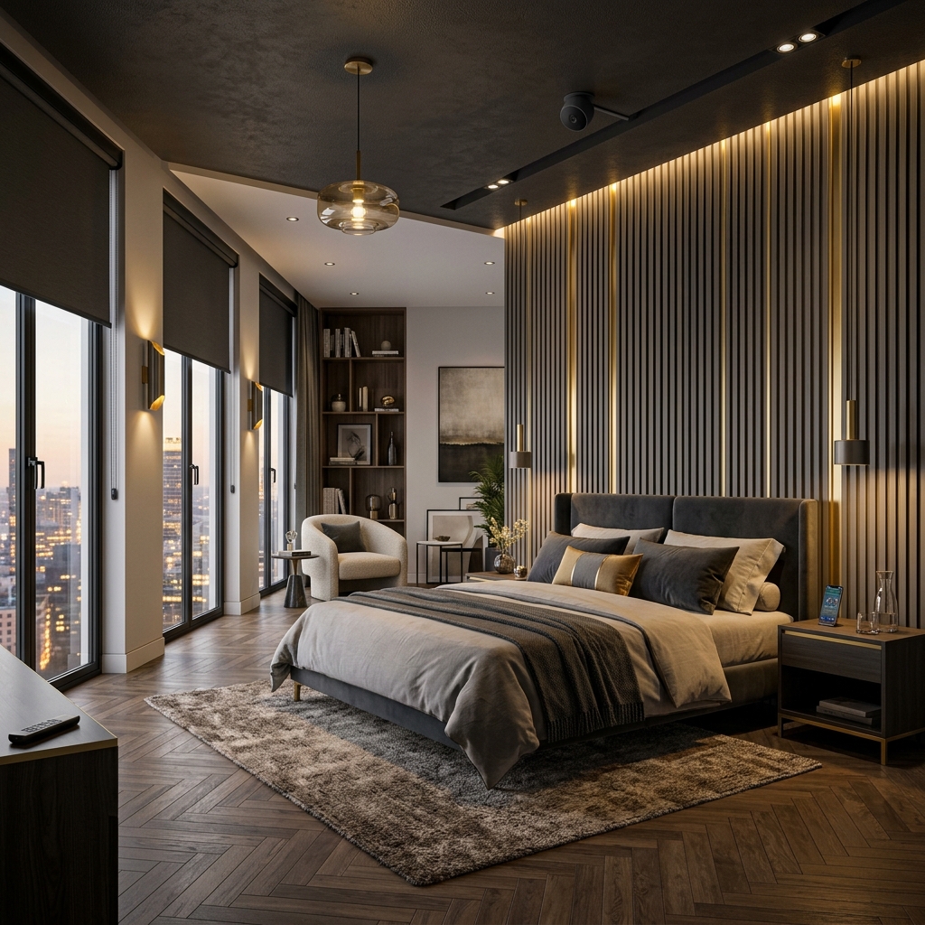 Luxury bedroom renovation wall paneling - Vistara Homes